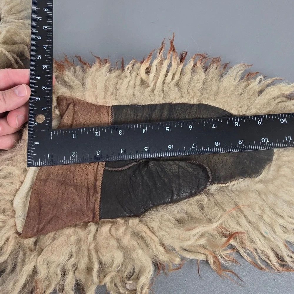 Vintage Shaggy Long Hair Sheepskin Leather Winter/Trapper Mittens Brown Tan Fur